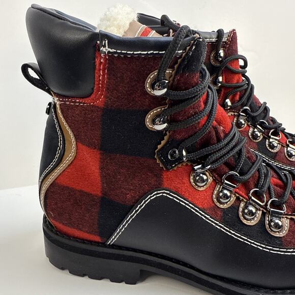 Tommy Hilfiger Women's Tonny Red Fabric Ankle Hiking Boots Sz 8 M Faux Fur NWB - Picture 3 of 15